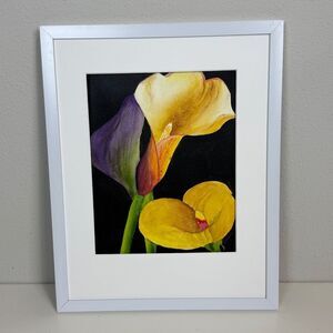 Original Watercolor Calla Lilly Painting 8x10 Framed Roger Langer